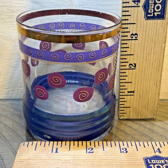 Sakura Sango Sue Zipkin MCM Golf Rim MCM Drinking Glass Blue Red Gold Rimmed VTG - Picture 3 of 3